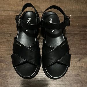 Prada black leather sandals